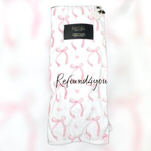 Rachel Roy - ‘Soft Pink/White Bows’ plush oversized throw. 60” x 70”. NWT.